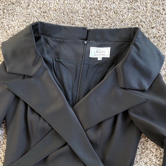 Vintage 80s Victor Costa Nahdree Cross Strap Collared Dress Womens 8 Black USA - Picture 2 of 11